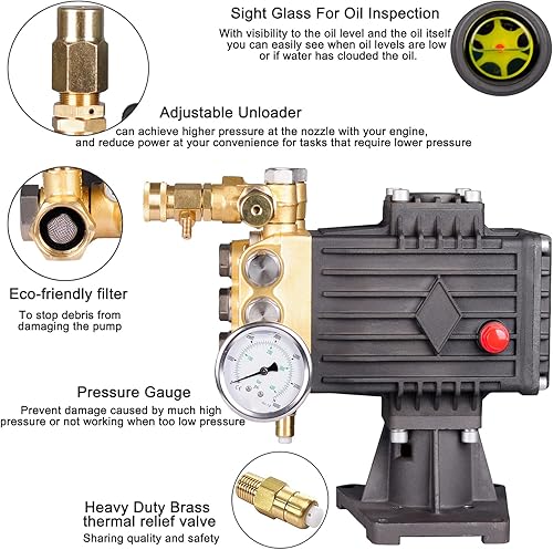 Miniatura 3 de 3600 PSI 4.8 GPM Kit de bomba de lavado a presión de repuesto de émbolo triple horizontal de 1 pulgada, bomba de lavado a presión de eje de 1