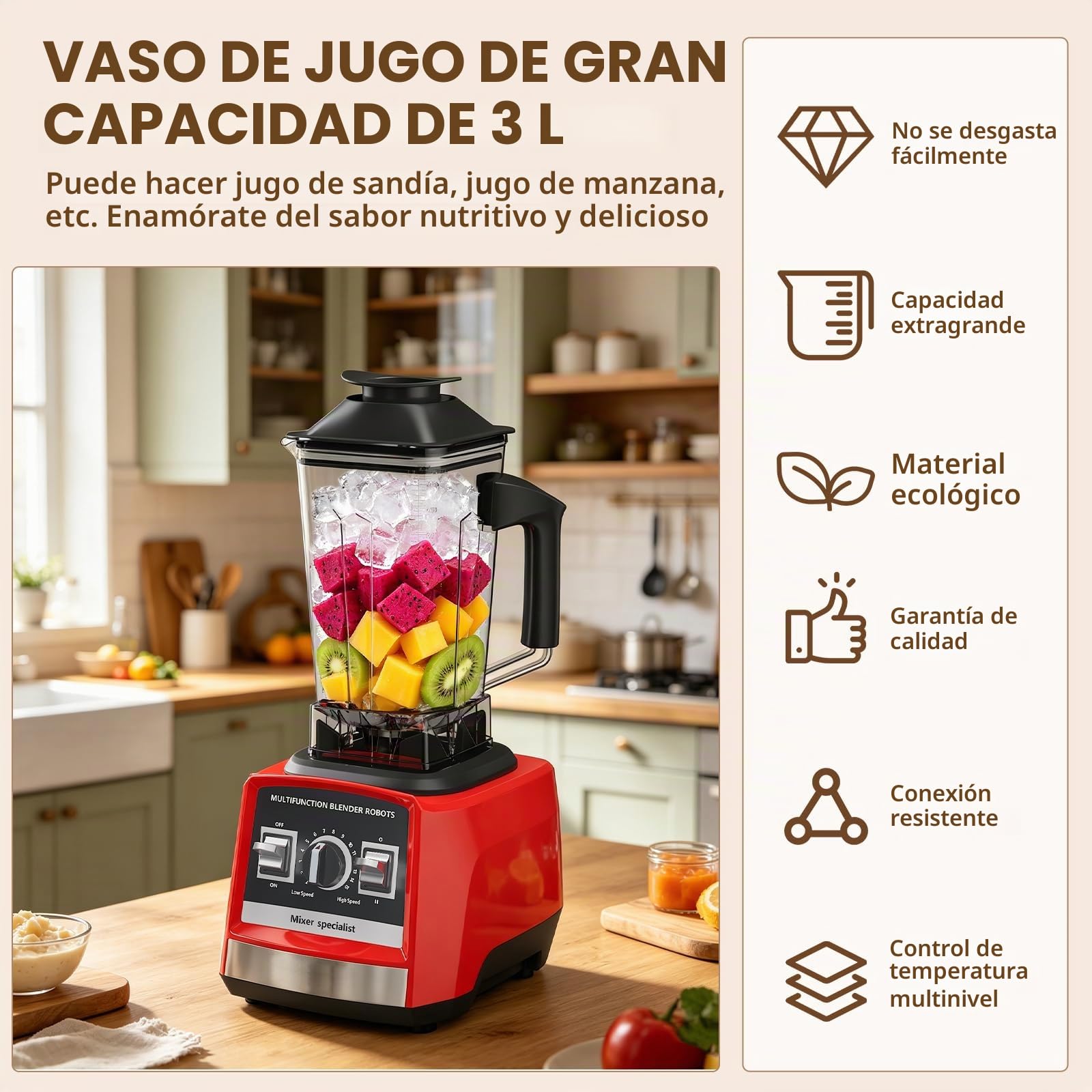 Batidora Profesional 8 en 1, 2000W 3L Potente Batidora con 15 velocidades variables, Función Pulsaciones, limpieza automática, Batidora Eléctrica para Batir Hielo, Batidos y Frappés