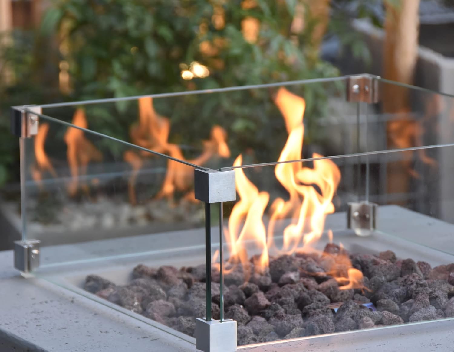 Elementi Manhattan Bundle Outdoor Firepit Set Includes 36” Propane Concrete Firepit Table, Glass Windscreen, Stainless Steel, Tank/Canvas Cover, Floor Mat, Ice Bucket