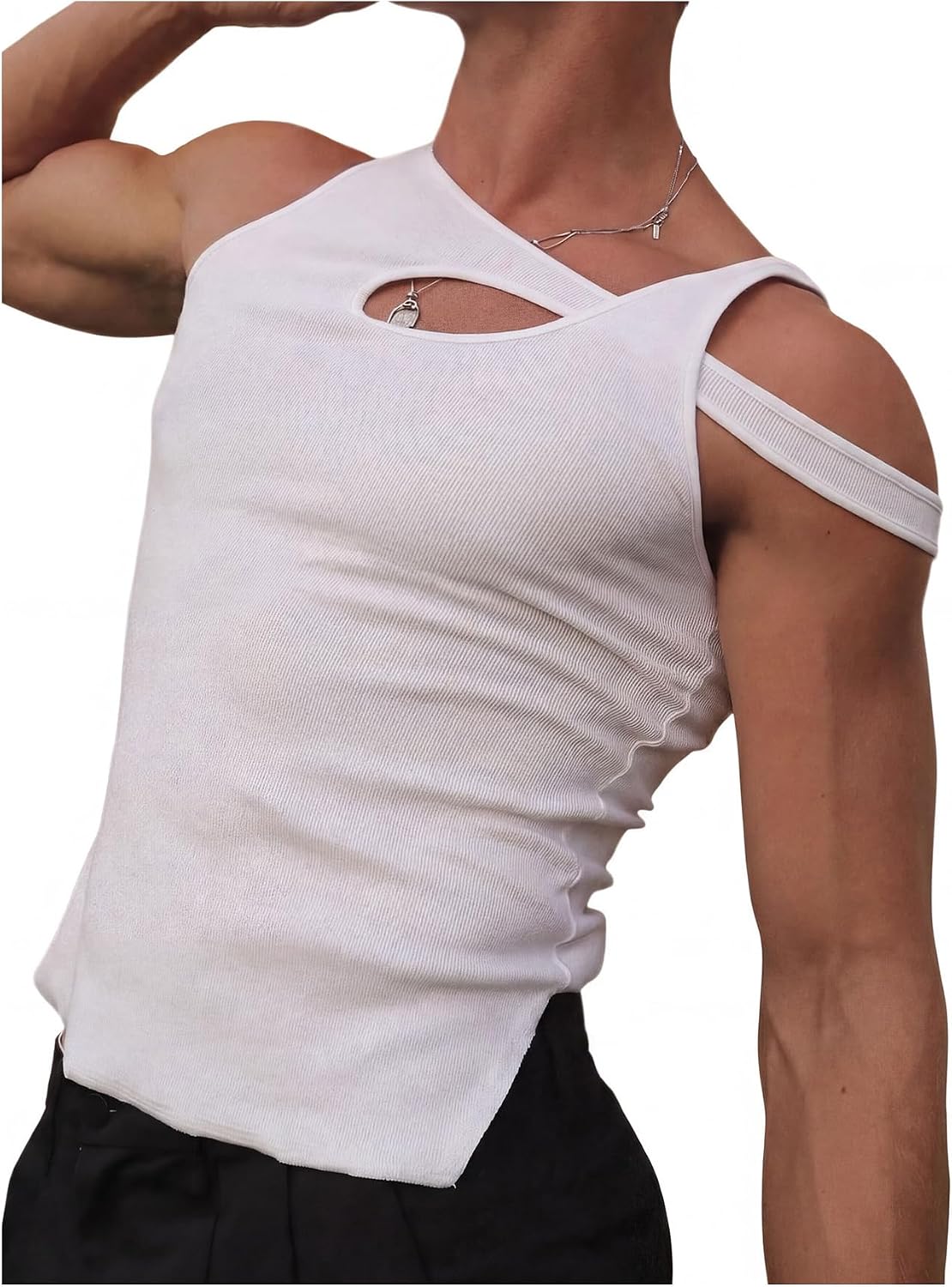 VIPWOLF Men's Asymmetrical Tank Tops Ribbed Sleeveless Party Club Rave Muscle Cut Off T Shirts Streetwear