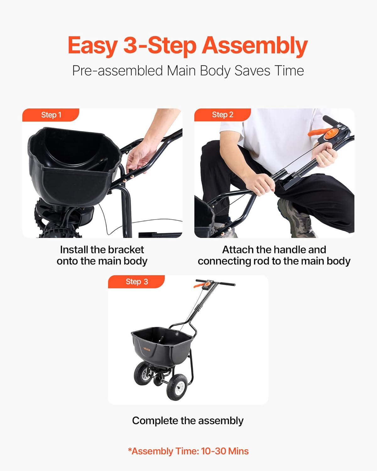VEVOR Walk Behind Spreader, 60LBS Capacity, Push Spreader with 0-9.8 ft Spreading Width, 8 in All Terrain Pneumatic Tires, Garden & Lawn Broadcast Spreaders, for Seed, Fertilizer