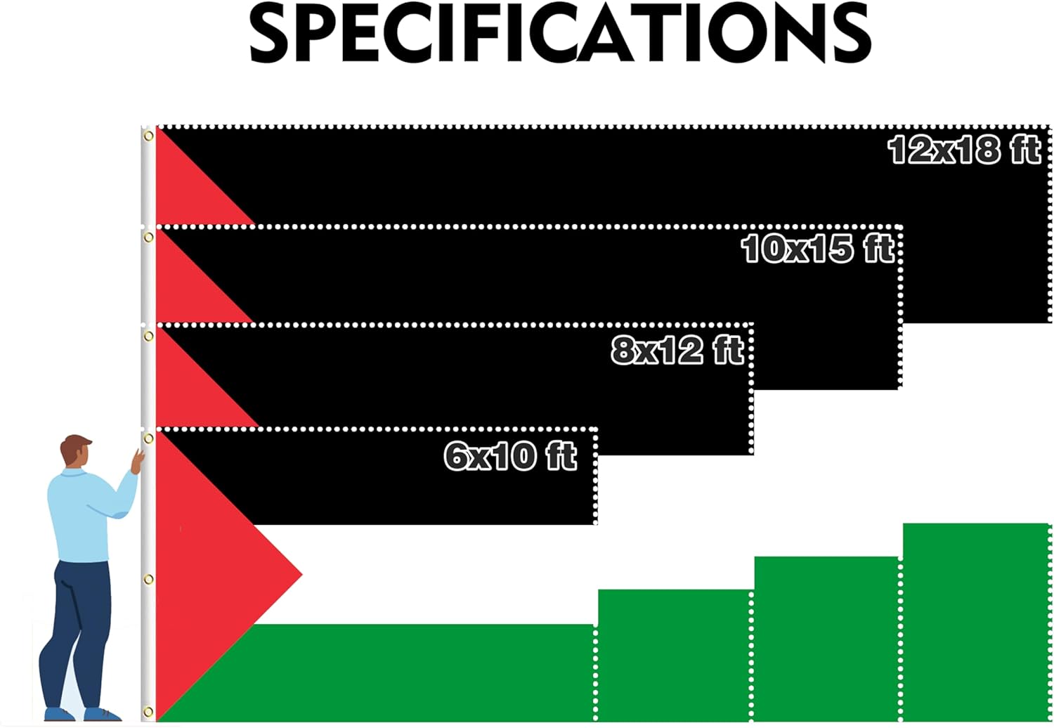 Extra Large Palestine Flag 6x10FT Giant Palestinian National Flag Printed 100D Polyester With 3 Grommets For Palestinian Themed Festival Events Parades Party Decor
