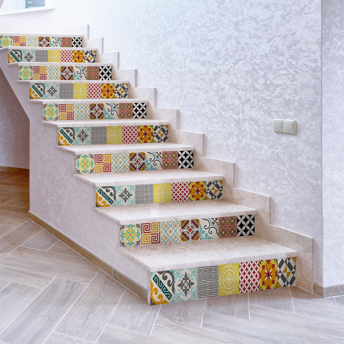 Adesivi Per Alzate Scale Effetto Piastrella Cemento - Set Da 2 Strisce 15x105 Cm - Decorazione Interni - 5