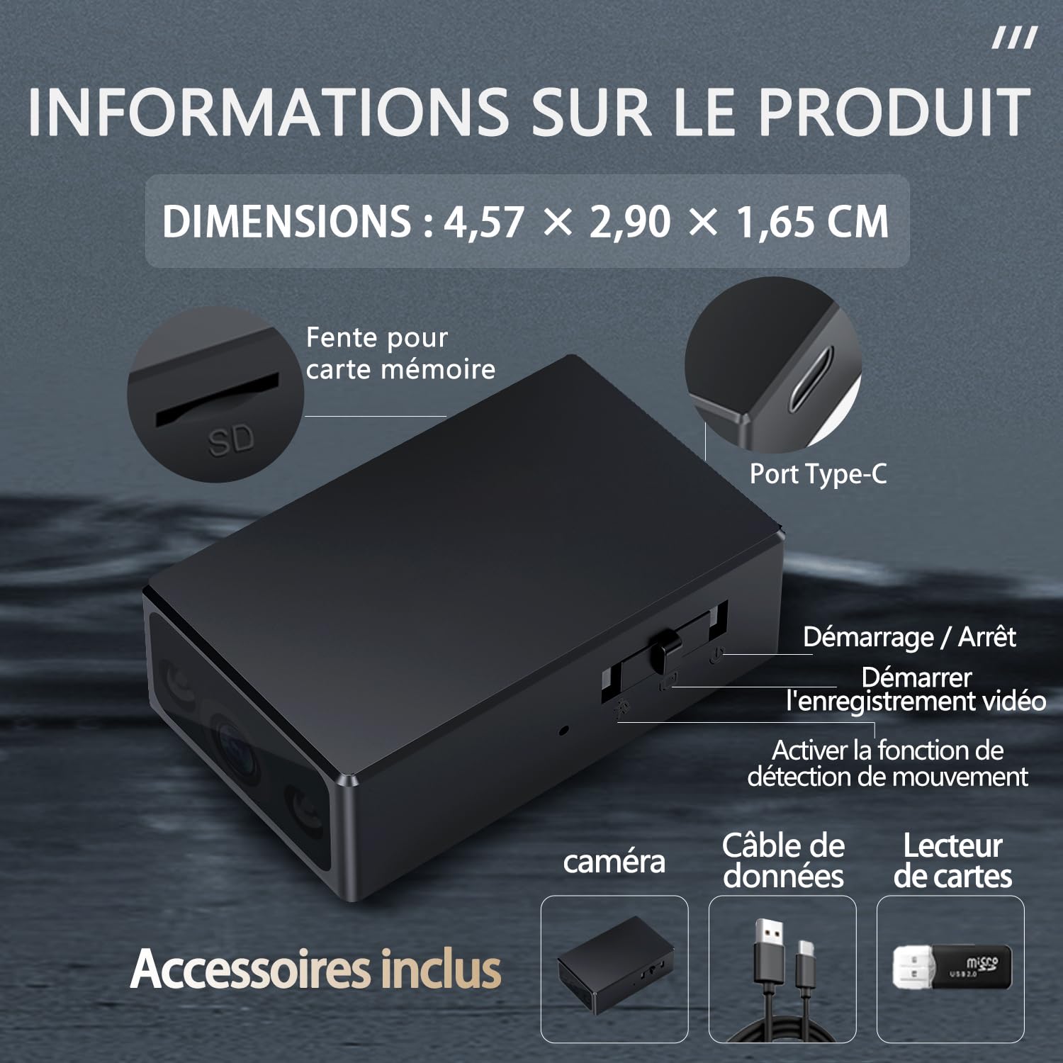 Mini caméra Espion HD 1080P caméra cachée surveillance intérieur extérieur sans WiFi