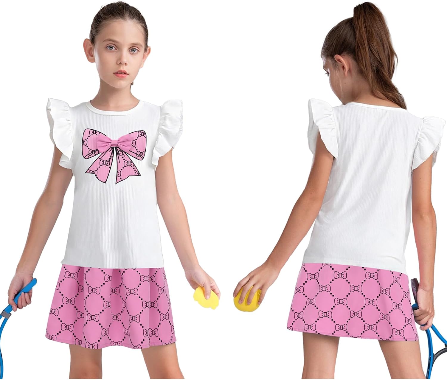 JEYPINMI Toddler Girl's Summer Clothes Playwear Set Skirt Sets Ribbed Top with Pleated Skirt Cute Party Dress Pink 6-7 Years