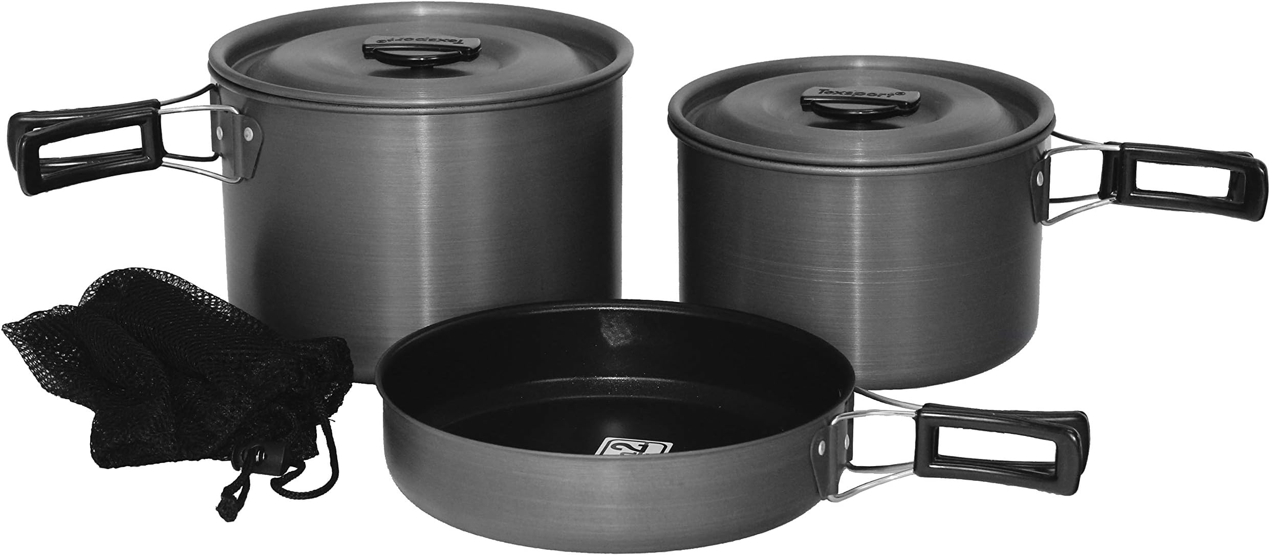 Texsport Trailblazer Black Ice 5 pc Hard Anodized Camping Cookware Outdoor Cook Set with Storage Bag, One Size (13414)