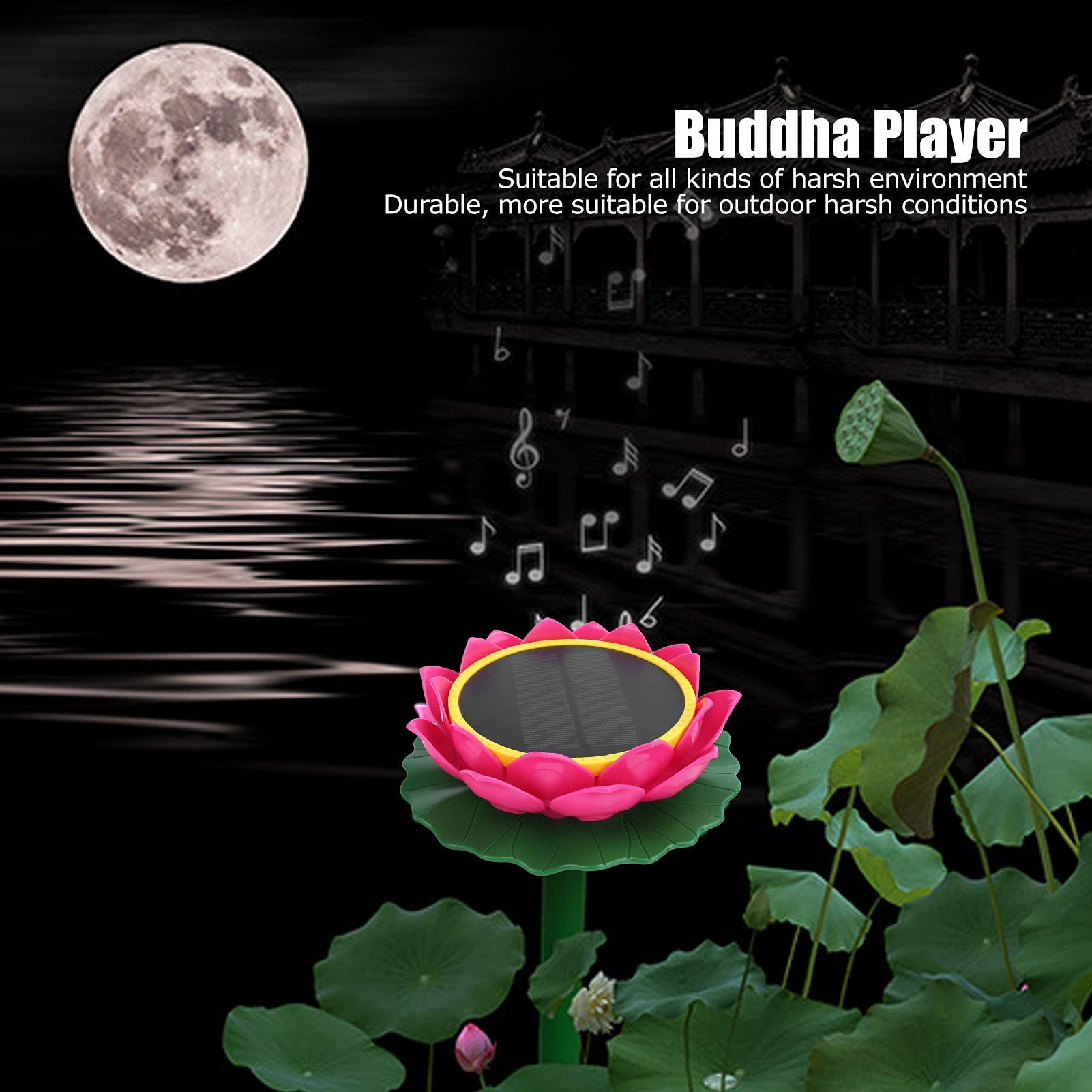 Tnfeeon Lettore di Buddha, a forma di fiore, a energia solare, a prova di pioggia, macchina per cantare zombie a terra per cantare le scritture per tempio domestico giardino all'aperto