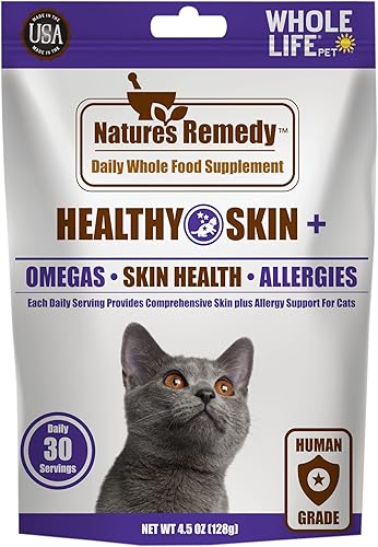 Whole Life Pet Suplemento diario para piel saludable para gatos - Omegas, probióticos, antioxidantes. Piel, antipicazón, alergias. Se mezcla en