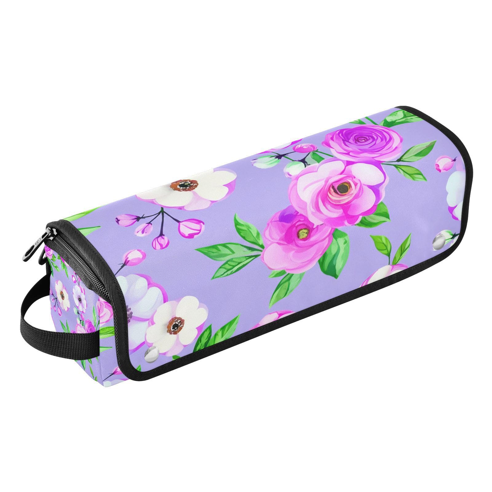 Watercolor Flowers Hair Tools Travel Bag Portable Hair Accessory Organizer with Heat Resistant Mat 2 in 1 Curling