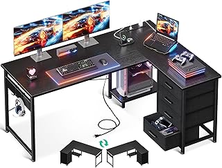 AODK ゲーミングデスク 引き出し付き パソコンデスク コンセント付き l字デスク デスク 机 幅135*100 pcデスク 棚付き desk 収納 オフィスデスク 仕事用 在宅勤務 組立簡単 ブラック