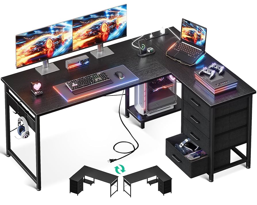 AODK ゲーミングデスク パソコンデスク ラック&コンセント付き 幅100cm Amazon | AODK ゲーミングデスク 引き出し付き パソコンデスク