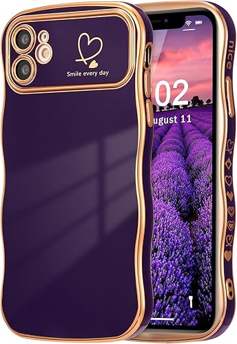 Miniatura 52 de ZTOFERA Funda para iPhone 14 de 6.1 pulgadas, Linda Funda con Marco de Ondas Rizadas con Patrón de Corazones, Borde Chapado de Lujo, Funda de