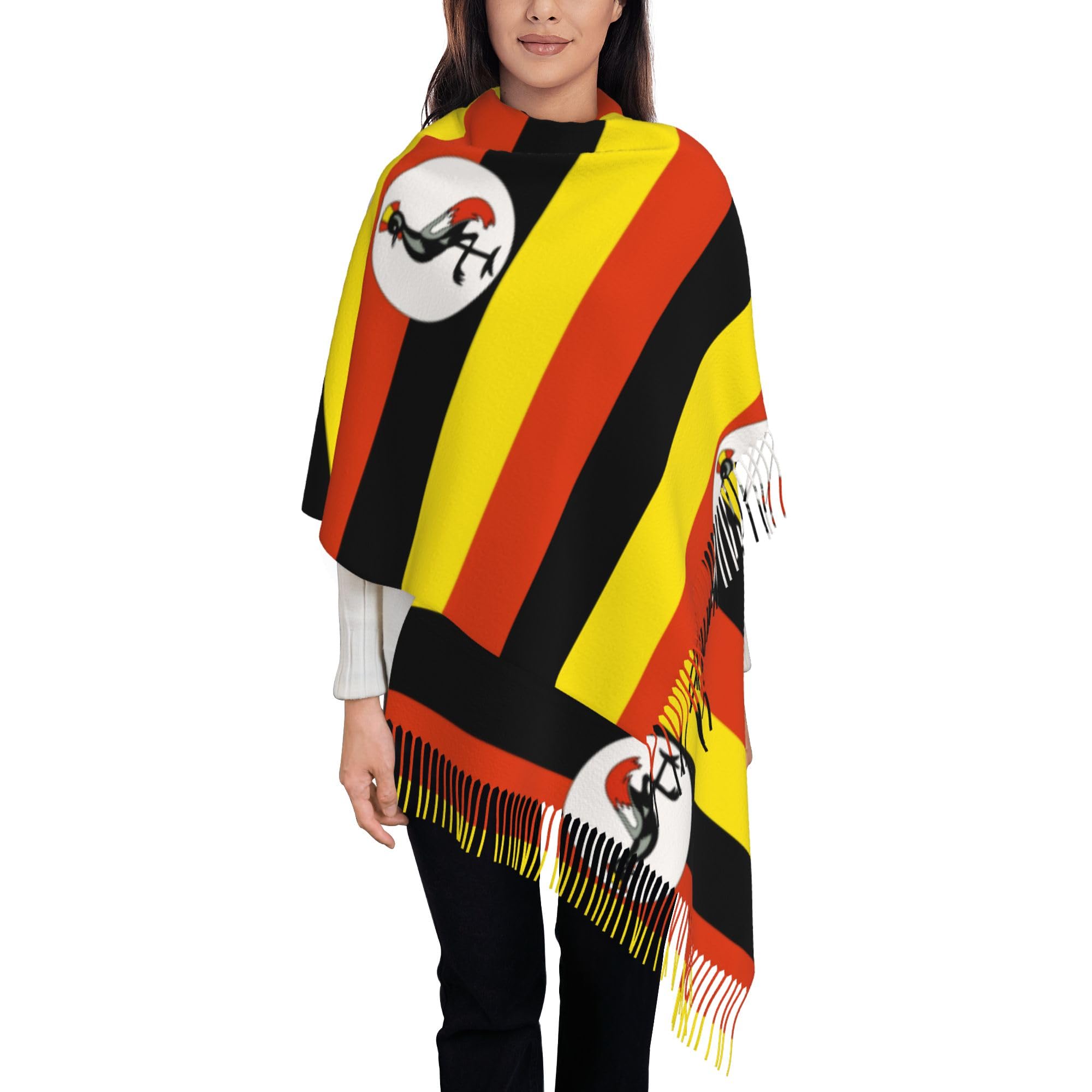 Uganda Flag Cashmerette Fringed Scarf Country Flag Pattern Winter Soft Warm Scarves Shawl Wrap for Women