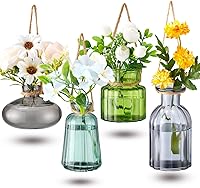 Minenameme 4pcs Stained Glass Hanging Planters - Artistic Terrarium Vases for Succulents, Air Plants & Indoor Outdoor Decor (4 Unique Styles)