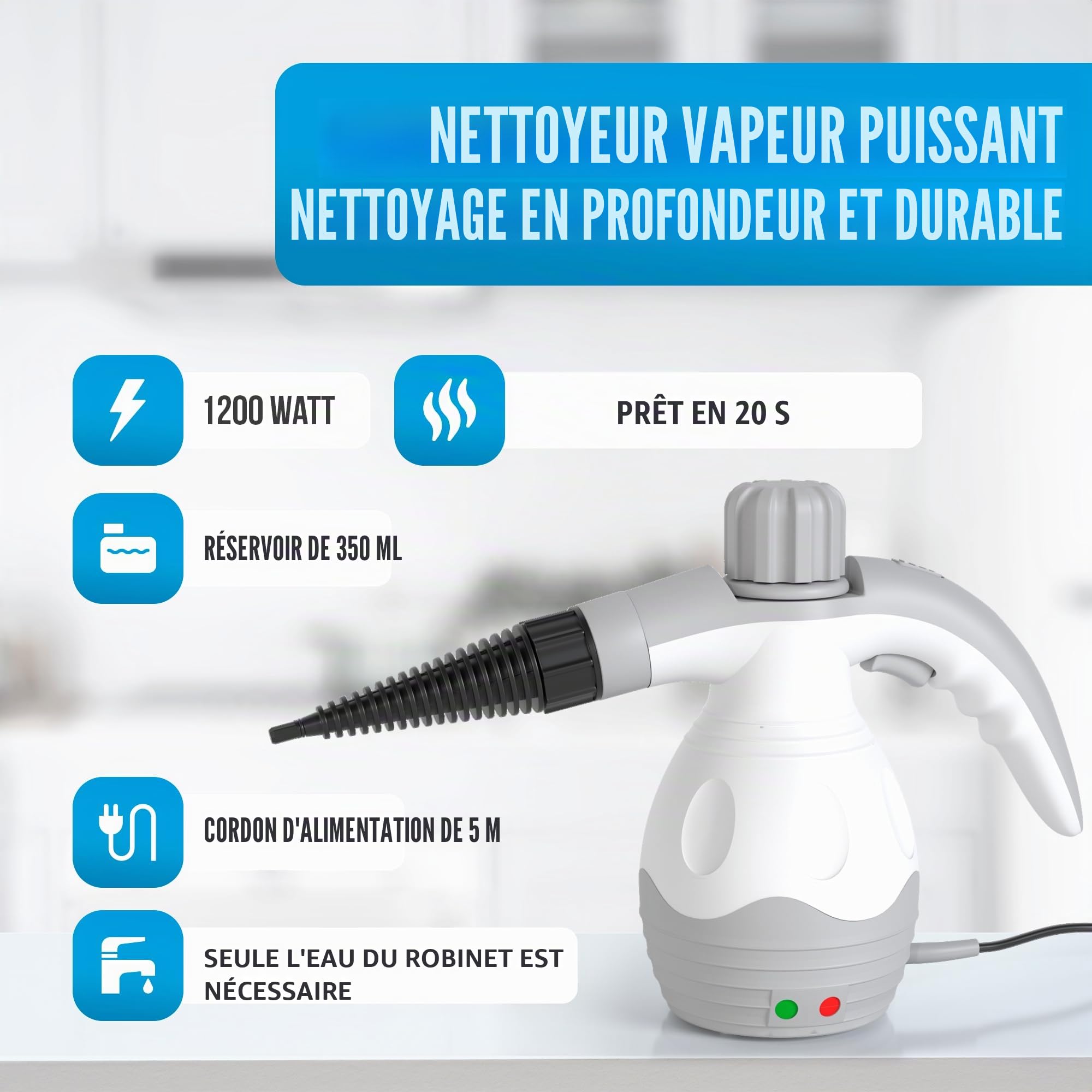Strex Nettoyeur Vapeur Extra Puissant - 1200W 4bar - Défroisseur vapeur multifonction tout-en-un