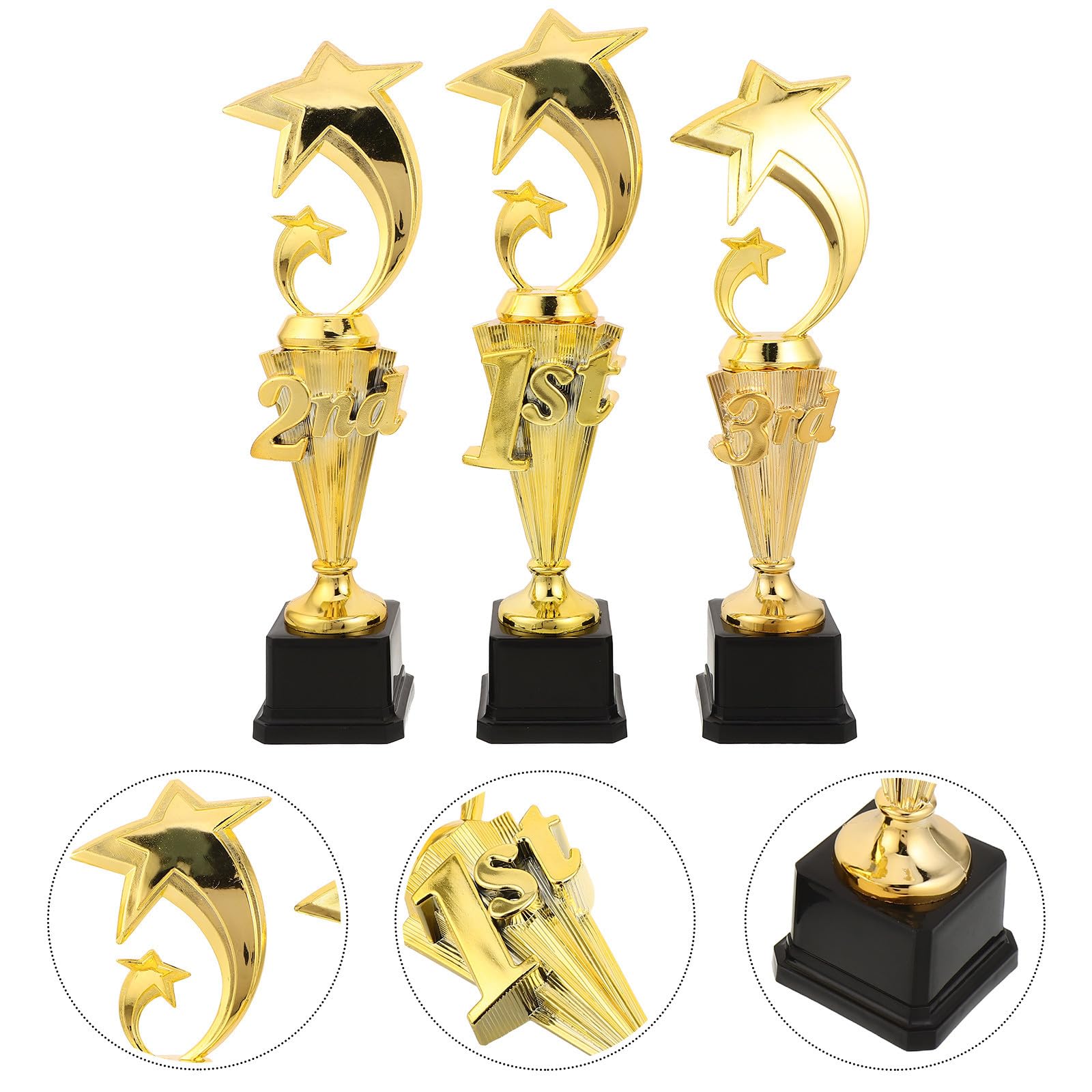 SOLUSTRE 3 Stück Satz aus 3 Vielseitigen Sportpreisen aus Kunststoff in Gold mit Spaßigem Design für Sportbegeisterte und Siegerehrungen und Wettkämpfen