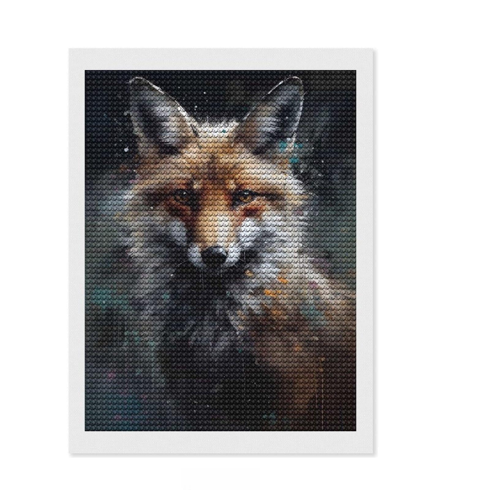 Junmoney Oil Paint Fox Portrait Diamond Art Kit 12"x16", for Women, Nice Detail and Sparkle, Living Room Decor, Birthday Gift, Easy to Enjoy