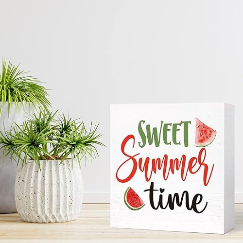 Miniatura 7 de Divertido letrero de madera de verano con texto en inglés Sweet Summer Time de sandía, decoración de escritorio para el hogar, oficina, cocina