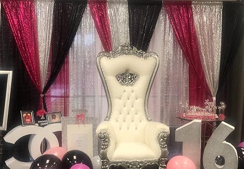 Miniatura 7 de Poise3EHome 2 piezas de 3 pies x 8 pies de cortina de lentejuelas negra, fondo de fotografía con purpurina, cortina secuencia para Halloween,