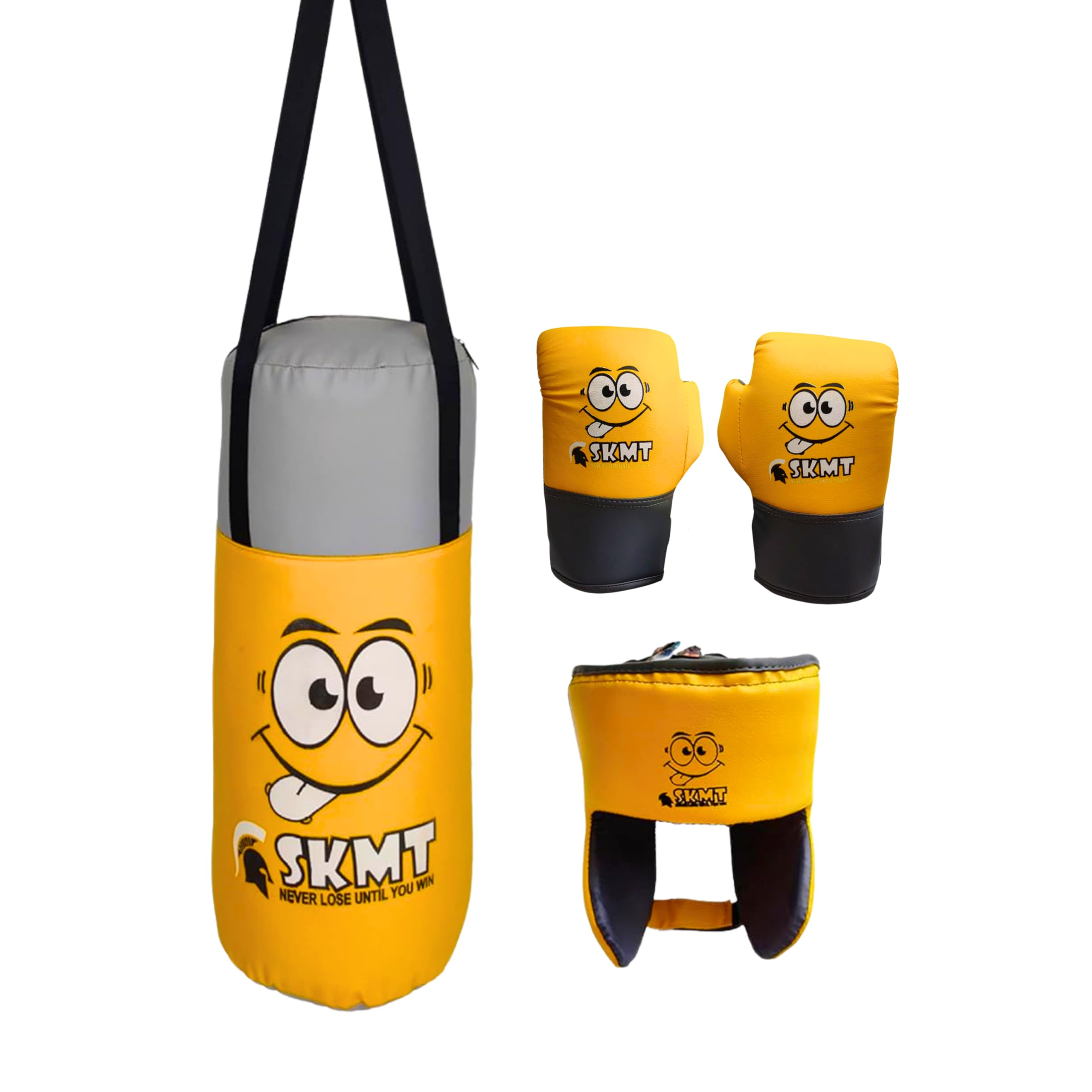 SKMT NEVER LOSE UNTIL YOU WIN Kids Boxing Kit with Filled Punching Bag, Gloves and Headgear, Age Group 2-7 Years & 7-13 Years (Yellow, Age Group 7-13 Years) (B09GPD1F7R) Amazon Price History, Amazon Price Tracker