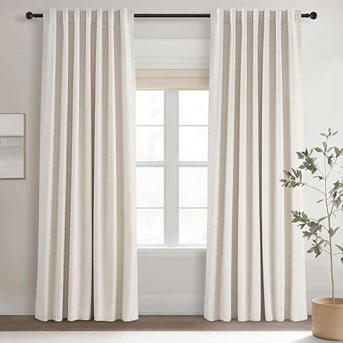 Topfinel Cortinas opacas, lino crema, dormitorio, sala de estar, plisadas, marfil, pestaña trasera, bohemias, para ventana, blancas neutras, 52 x 84