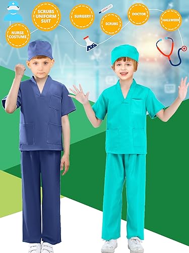 Miniatura 7 de Puteraya Juego de 2 conjuntos de disfraz de médico para cirugía, enfermera, uniforme para niños y niñas, fiesta de disfraces, Halloween, cosplay