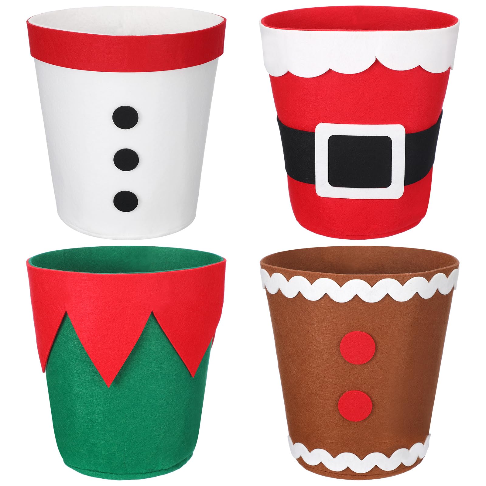 Syhood 4 Pcs Christmas Felt Buckets Christmas Decorations Bucket Snowman Gingerbread Man Santa Claus Xmas Candy Bags Treat Hamper for Holiday Party