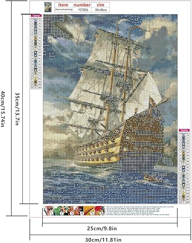 Miniatura 2 de Pintura de diamantes, paisaje, bricolaje, gema de arte de diamantes 5D de taladro completo, imágenes de puntos de diamante, velero, vela en el mar,