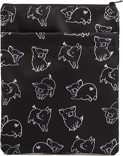 Funda para libro con protector de libro de cerdo con cremallera, funda para libros, regalo para amantes de cerdos (protector de libro de cerdo negro)