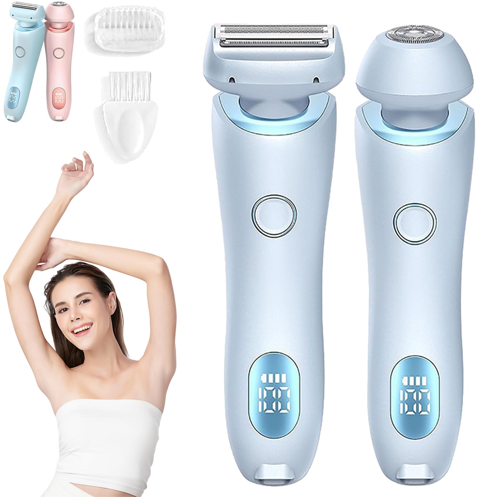 Boulina Rasierer Damen, 2-In-1 Glisse Pro Rasierer, Einfach Zu Reinigen, Sowohl für Den Nass- Als Auch für Den Trockengebrauch Geeignet für Beine, AchselhöHlen und Bikinizone (Blau*1)