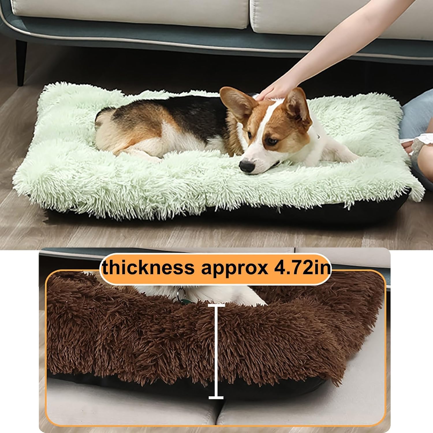 Dog Crate Mat, Dog Bed for Large Dogs, Comfy Fluffy Kennel Pad Anti-Slip for Dog beds & Furniture, Quilted Dog Bed for Pets for Medium/Small Dogs Cats (Color : Green 1, Size : 25x18)