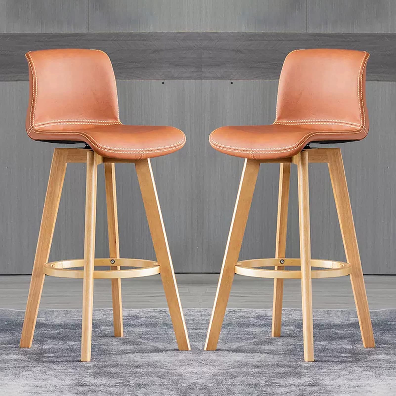 Modern Faux Leather Bar Stool Adjustable Swivel Counter Height Bar Stool with Wooden Legs Stylish Bar Stools for Kitchen Island & Breakfast Bar Dining Room Furniture Khaki(Light Brown-High:61CM)