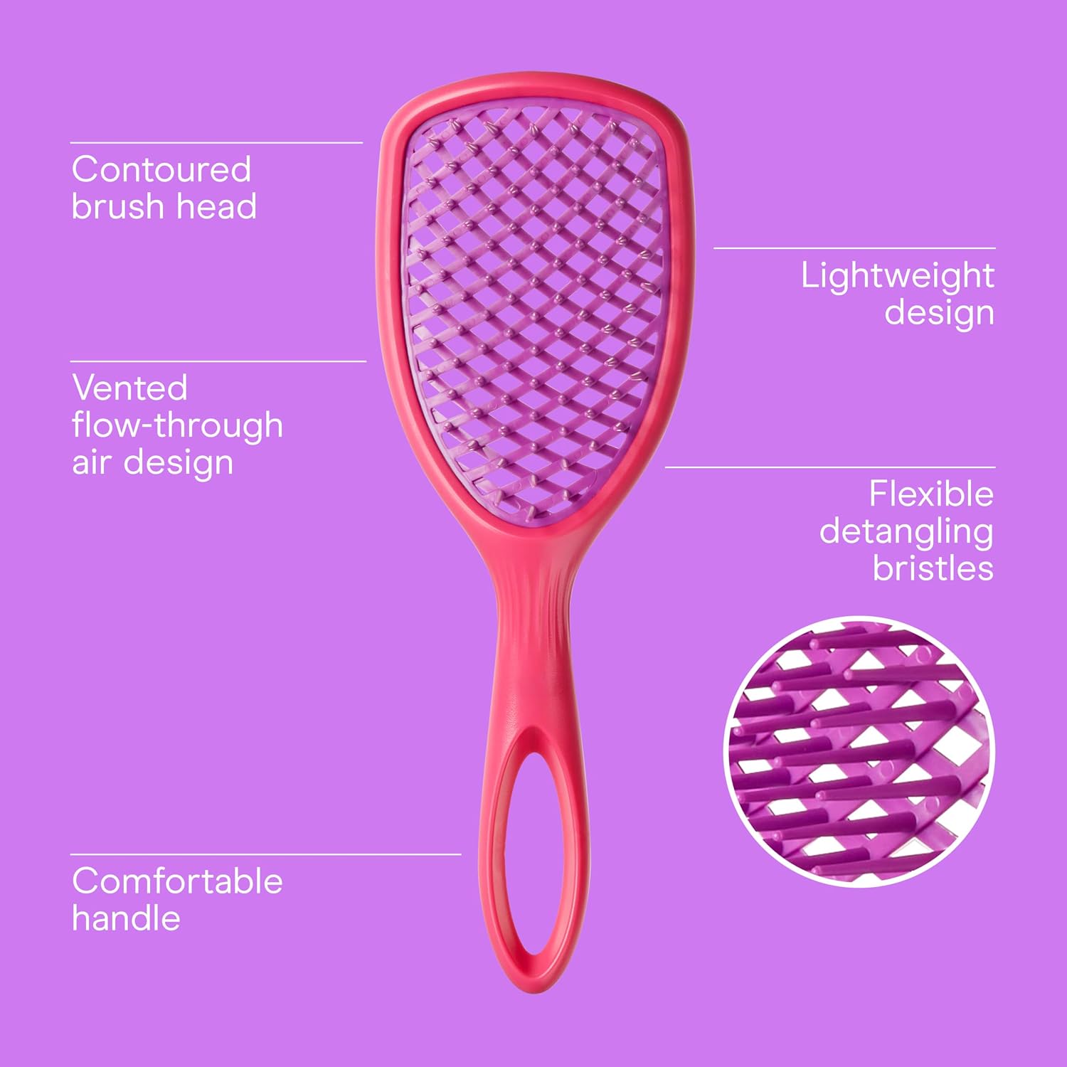 Conair All Brush Vented Paddle Hair Brush for Women, Gentle Detangler Brush for All Wet or Dry Hair Types, Vented for Fast Blow Dry Styling, Lightweight with Flex Bristles for Comfort, Pink