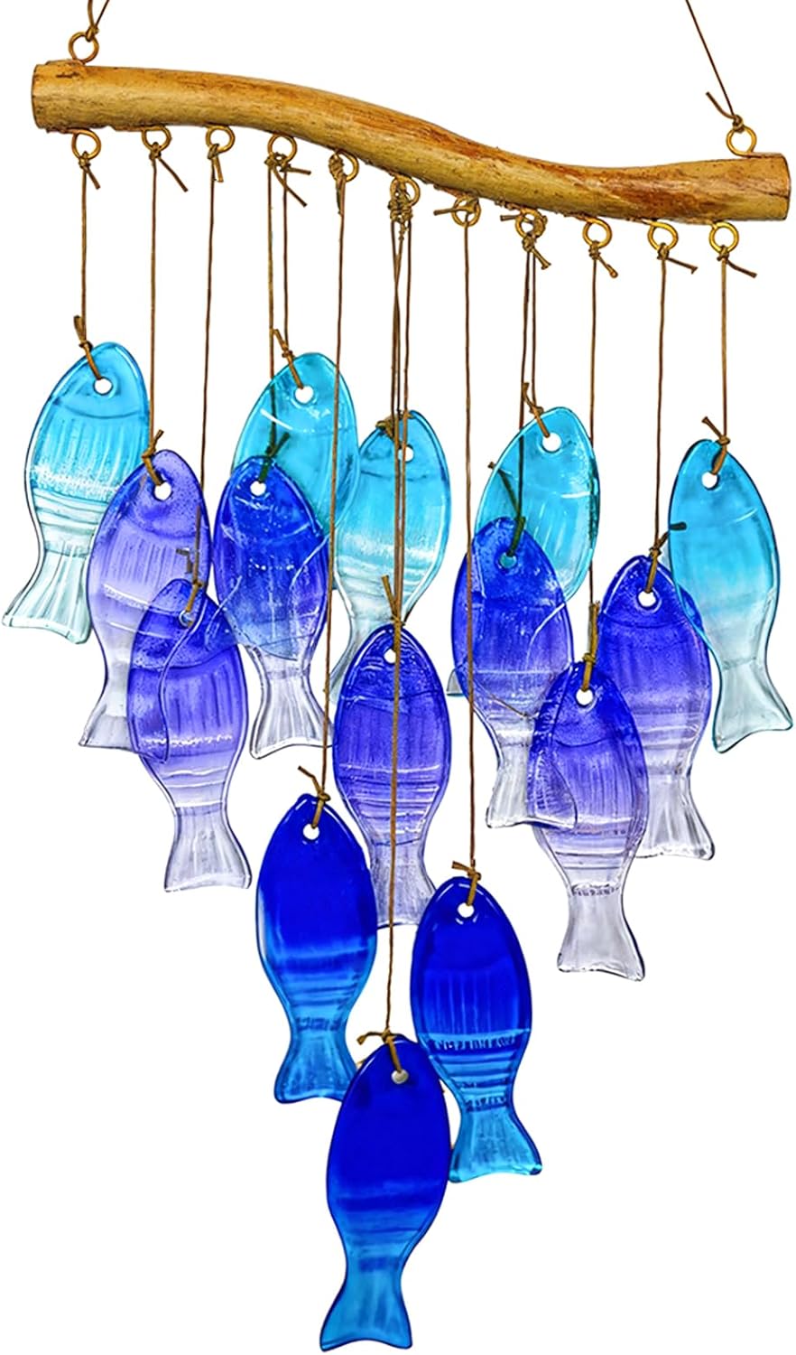 Sea Glass Wind Chime, Leaf Shape Glass Windchime for Outside, Indoor Outdoor Decor for Patio Garden Yard, Nice Gifts for Mom & Women, Memorial Sympathy Gift for Home