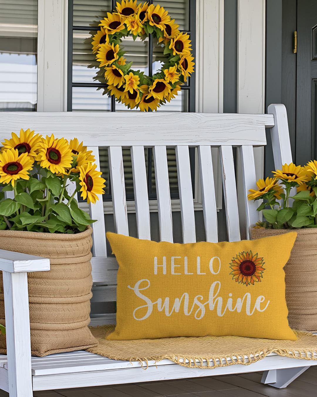 Housse De Coussin Hello Sunshine Tournesol Et Chat 12 X 20 Pouces Pour Extérieur