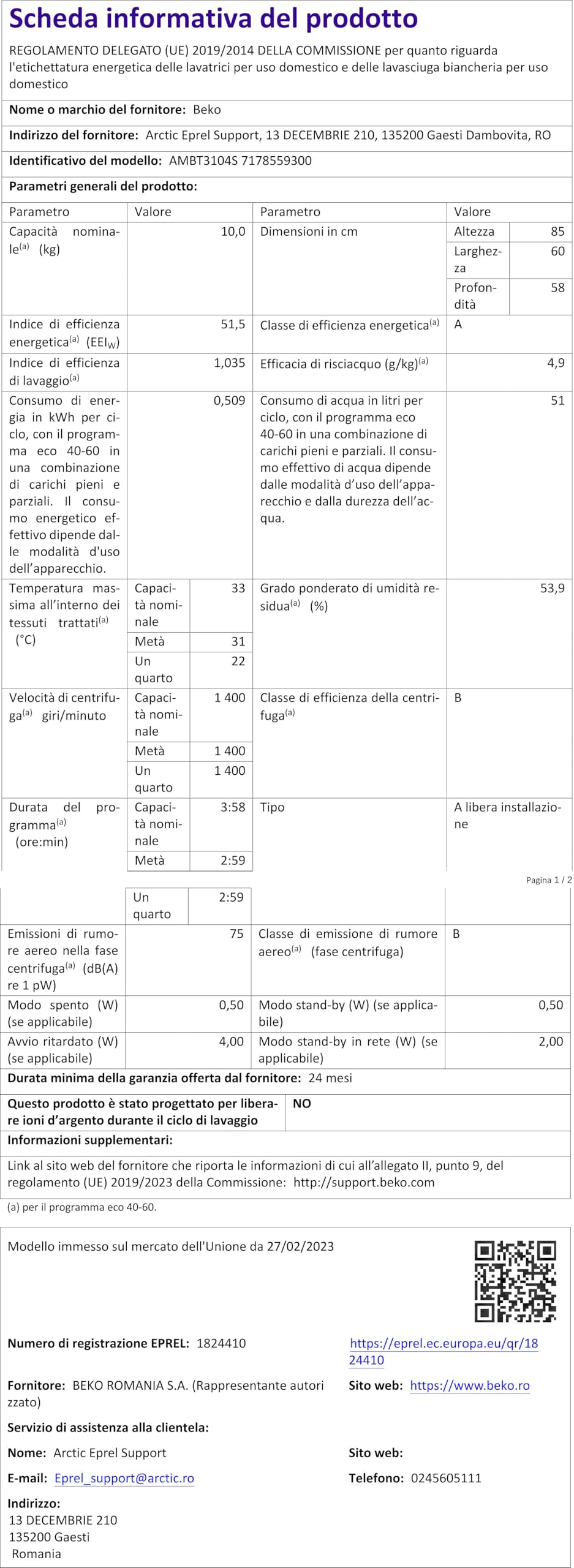 Lavatrice Beko AMBT3104S 10 Kg Classe A - Motore Inverter 1400 Giri, Display Touch, Oblò Nero E Bluetooth - Foto 9
