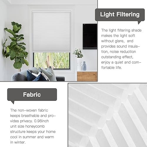 Miniatura 3 de Moonice Persianas celulares inalámbricas con filtro de luz para puerta de ventanas, persianas personalizadas de panal de abeja para el hogar,