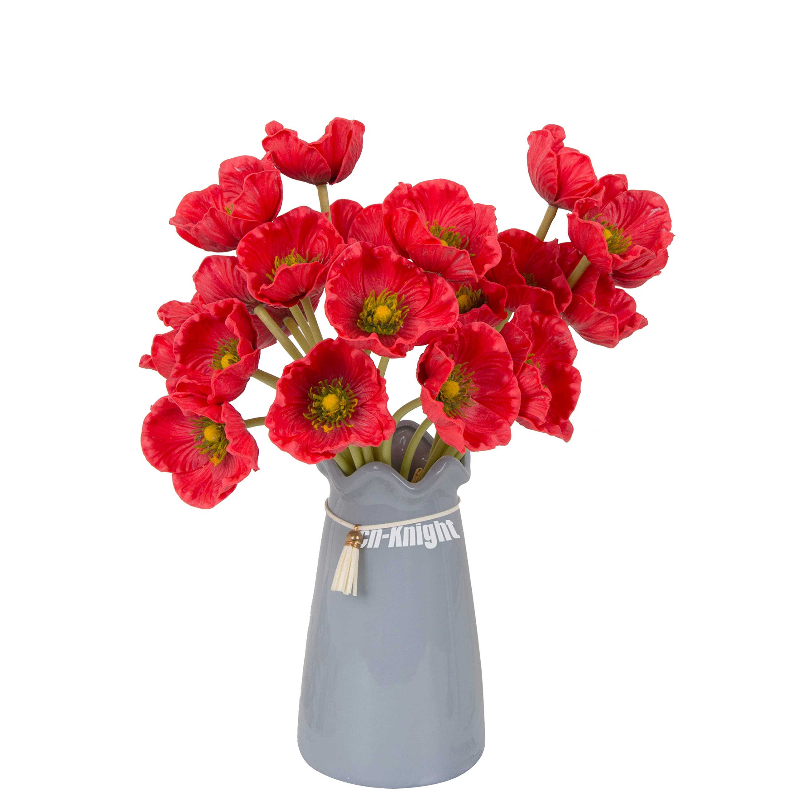 cn-Knight 14pcs Artificial Poppy Flowers,11 Inch Faux Corn Poppy Flowers,Premium Common Poppy Flowers for Remembrance Home Decor Centerpiece Craft Bouquet Supply,Red