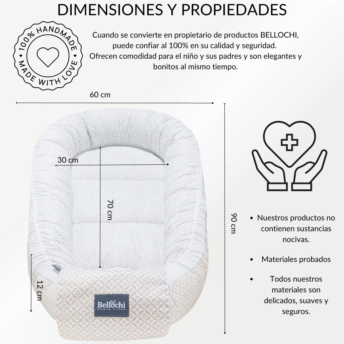 Bellochi Juego 2en1 Saco de Dormir para bebé y Nido Bebe Recien Nacido - Reductor de Cuna Nido para Bebe - 100% Algodón - Oeko-Tex Certificado (Lui Dots)