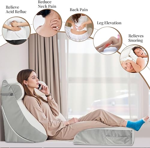 Miniatura 4 de Juego de 5 almohadas ortopédicas de cuña para después de la cirugía, cuña de espuma ajustable para soporte de cuerpo, espalda, piernas y rodilla