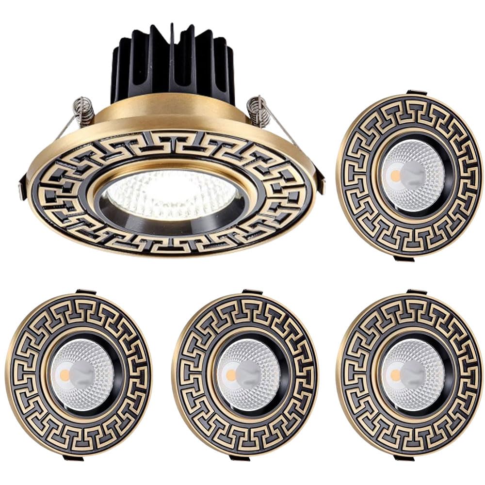 JKJZSALJ Set Of 5,4.3 Inch Round,Brushed Brass Finish,12W Led Recessed Light Fixtures,Cri 90,3Cct Dimmable 3000K|4000K|6000K Led Recessed,Bronze