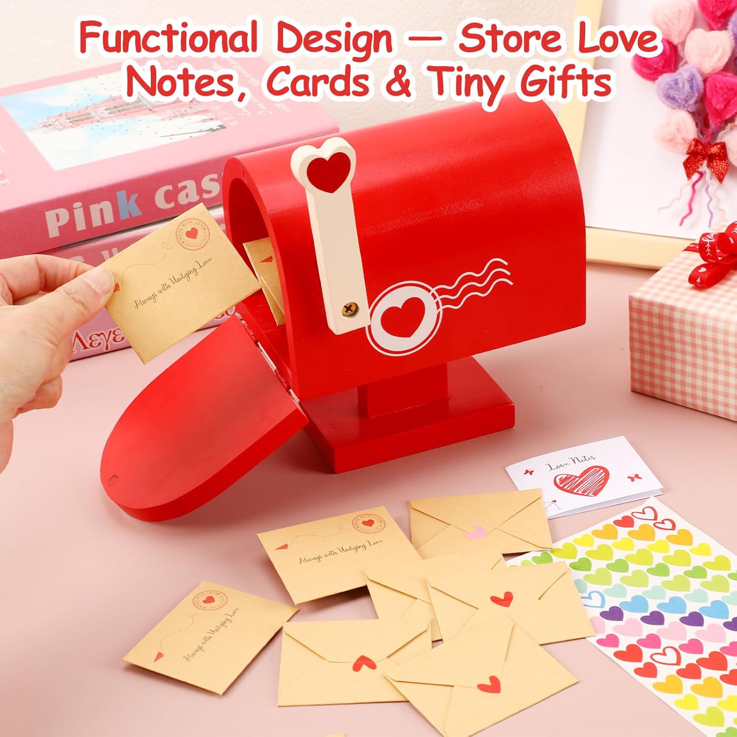 Wooden Love Mailbox with Mini Envelopes, Thoughtful Long Distance Relationship Gifts for Boyfriend – Romantic Valentines Gifts for Him Husband, Cute I Love You Gift for Him Her