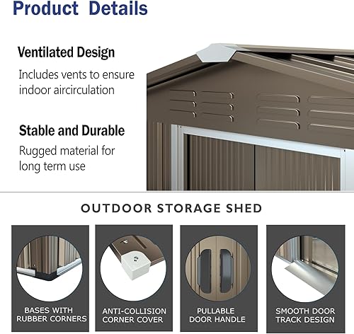 Miniatura 2 de ALAULM Cobertizo de almacenamiento para exteriores de 8 x 6 pies, cobertizo de herramientas de metal galvanizado con rejillas de ventilación y