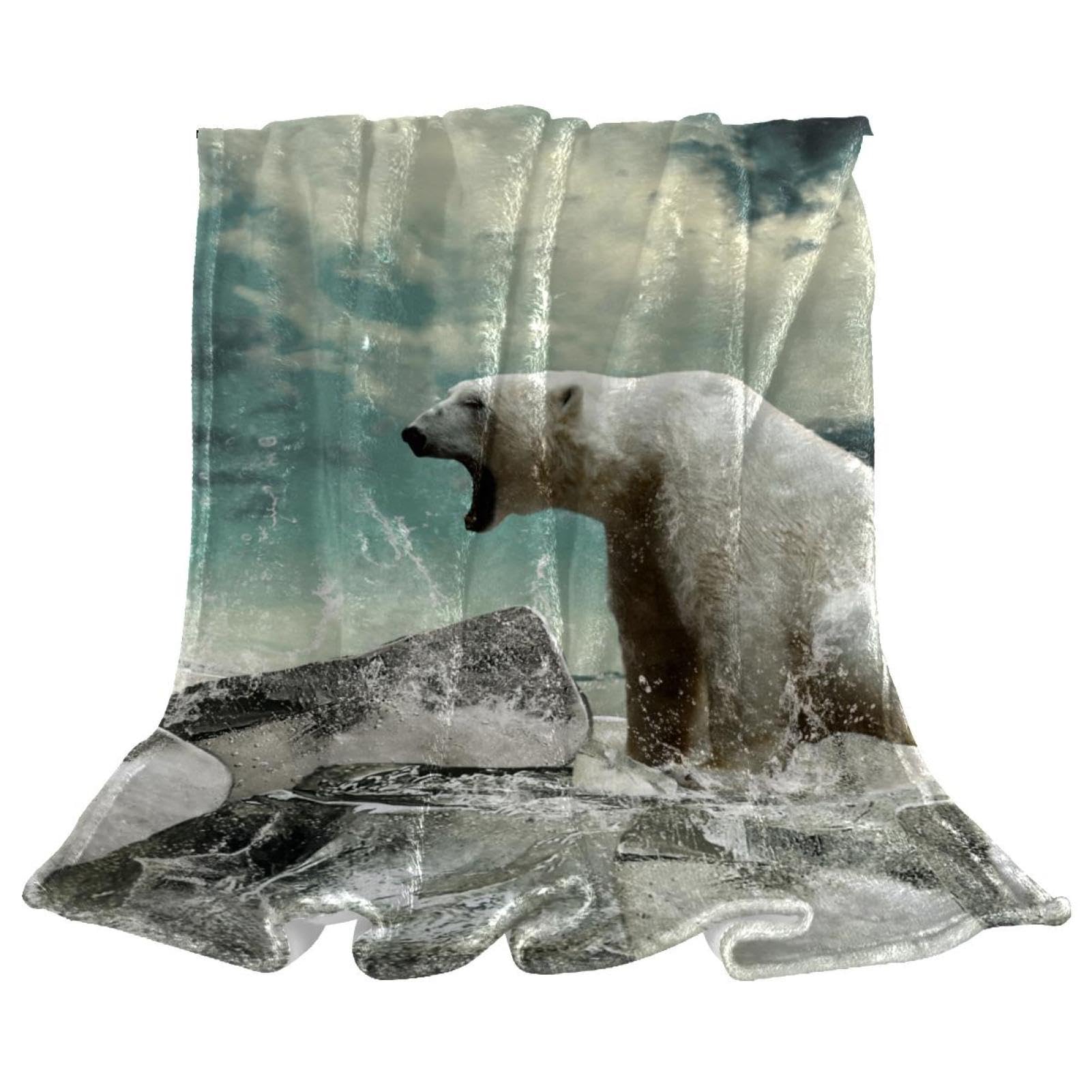 Couverture polaire ours polaire plaid microfibre chaud jeté de canapé doux 150x100cm