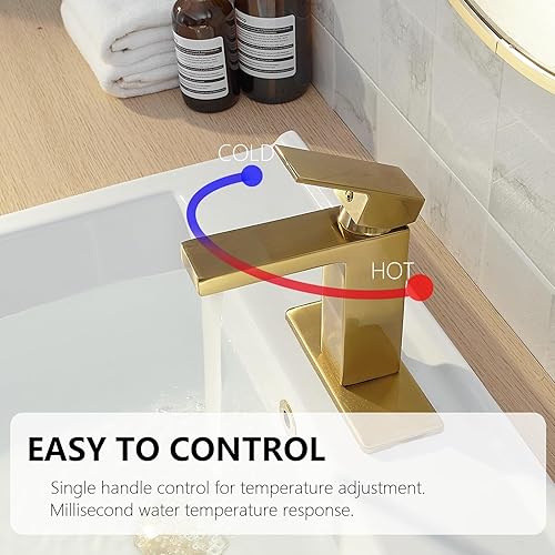 Miniatura 5 de Grifo de lavabo de baño dorado cepillado, grifo de baño de un solo agujero, grifo de baño moderno, tocador de lavabo RV con mango único con drenaje