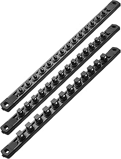 ALOANES Magnetic Socket Organizer Set, 3-Piece Heavy Duty Aluminum Socket Rails, 360° Swivel Clips Socket Rail Kit for Tool Tray Drawer Fit 1/2, 3/8, 1/4-Inch x 40 Clips (Black, 3PC)