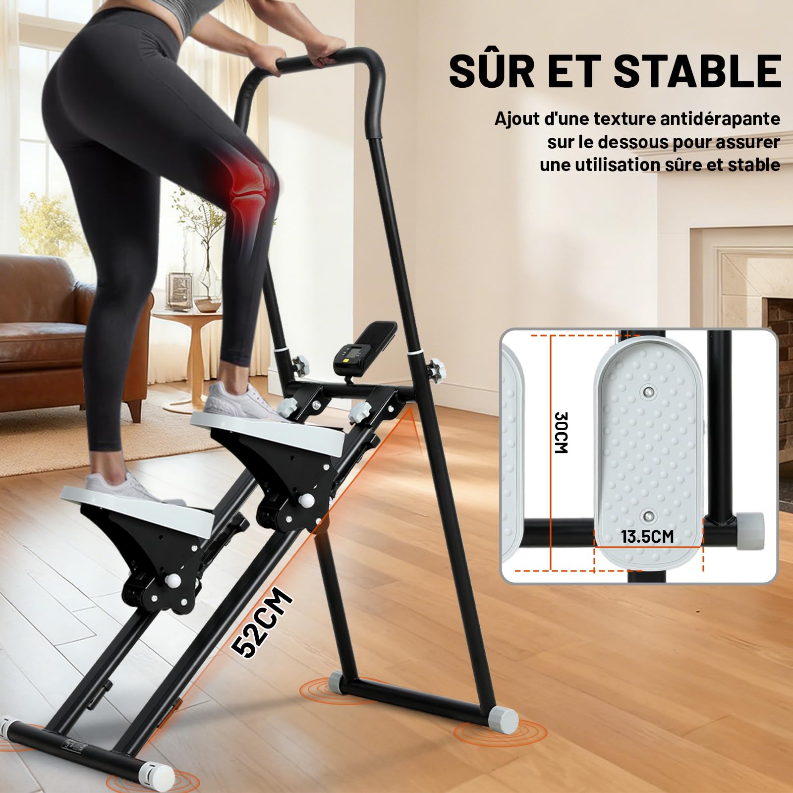 Stepper Escalier, Stepper Fitness Appartement avec Guidon/Pédale Réglable 3 Niveaux, Vertical Sport Escalader Entraînement Complet avec Ecran, Stair Steppers Climber Compact Noir Charge 100KG