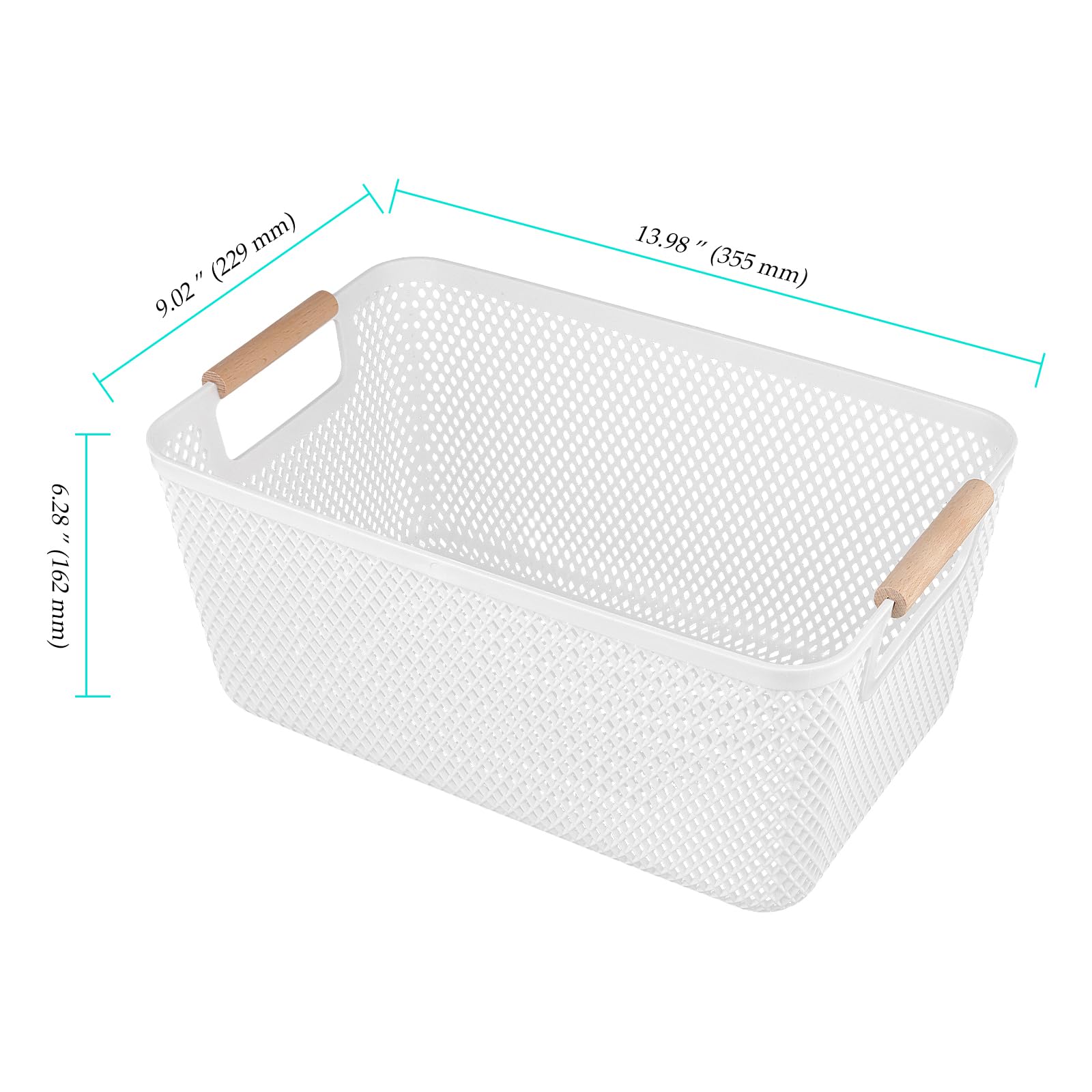 6 Stück Aufbewahrungsbox Weiß Groß, 35,5 x 22,9 x 16,2 cm Kunststoffboxen mit Massivholzgriffen, Atmungsaktiv Aufbewahrungsboxen ohne Deckel für Bad, Küche, Wohnbereich