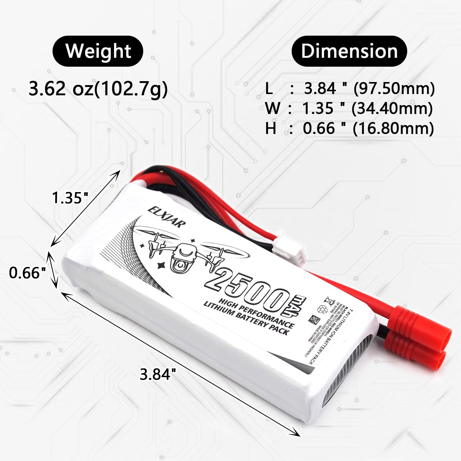 Amazon.com: (2-Pack) 7.4V 2500mAh LiPo Battery with Banana