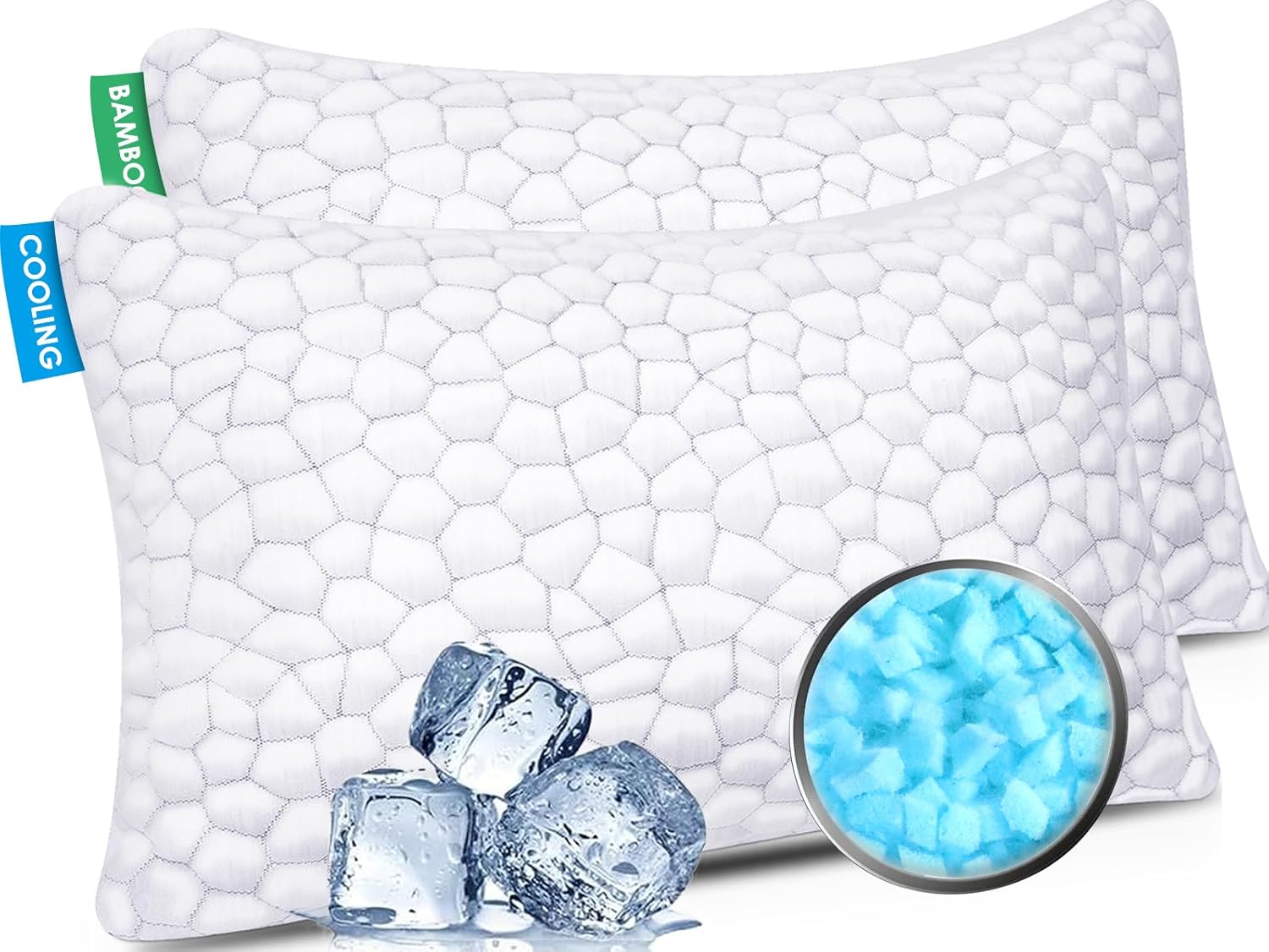Cooling Bed Pillows for Sleeping 2 Pack Shredded Memory Foam Pillows Adjustable Cool Pillow for Side Back Stomach Sleepers Luxury Gel Pillows King Size Set of 2 with Washable Removable Cover King (2 Count) Original White